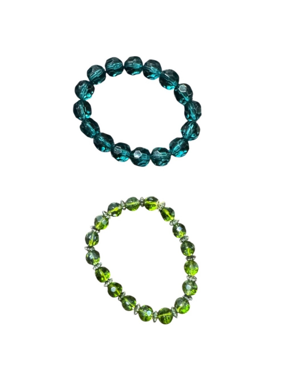 Stretchy Blue and Green Beaded Bracelet Set